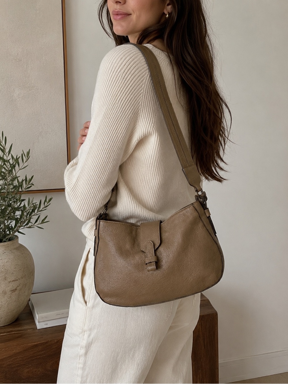 Alessandro Mari Italian Leather Taupe Shoulder Bag Made In Italy